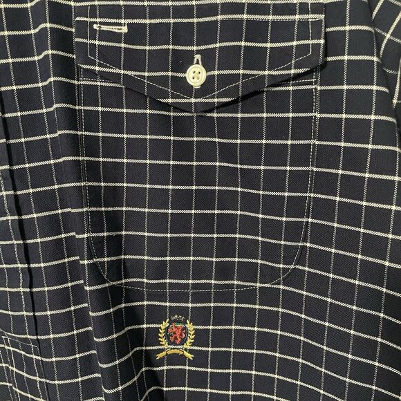 Vintage Tommy Hilfiger Navy Blue Windowpane  Button Up Shirt Long-Sleeve L Crest - Picture 6 of 11
